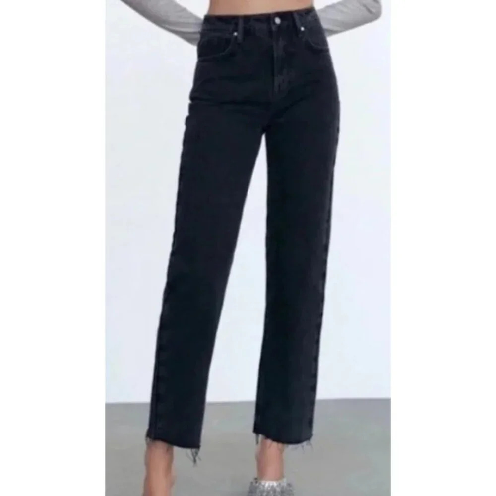 Zara Womens 2 Frayed Hem High Waist Jeans